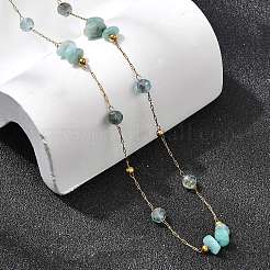 Женские ожерелья из цепочек с натуральным амазонитом и кусочками нержавеющей стали 304&nbsp;NJEW-K255-60G