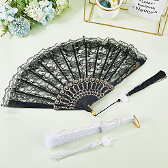 2шт. 2-х цветные складные веера из пластика и ткани AJEW-CN0003-79