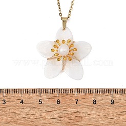 Collar con colgante de flor de perla natural y concha&nbsp;NJEW-JN06195
