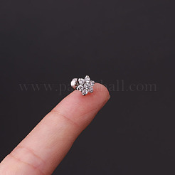316l サージカルステンレス マイクロパヴェ クリア キュービックジルコニア 軟骨ピアス  ステンレス鋼色  花  6mm  ピン：0.8mm&nbsp;WG35966-07