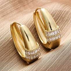 Овальные серьги-кольца из латуни с микропаве из прозрачных кубических цирконий&nbsp;EJEW-G425-03G