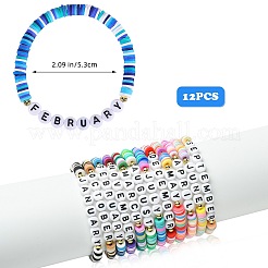 Наборы женских эластичных браслетов из полимерной глины и акриловых бусин на 12 месяц BJEW-SW00142