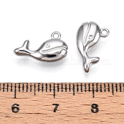 304ステンレススチールチャーム  イルカチャーム  変色防止  ステンレス鋼色  8.5x14x3.5mm  穴：1.2mm&nbsp;STAS-N109-135P