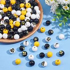 120 pièce de 8 styles de perles en bois imprimées sur le thème de la dernière année&nbsp;WOOD-UN0001-01