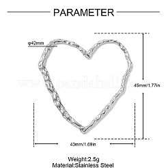 304ステンレスペンダント  ハートチャーム  ステンレス鋼色  45x43mm  穴：42mm&nbsp;STAS-OY019-05P