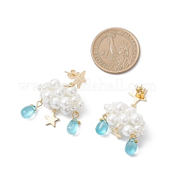 3Dクラウドガラスシードビーズダングルスタッドピアス  アクリルパール付き  ゴールドカラー  スター  44.5x26.5mm&nbsp;EJEW-MZ00644-01