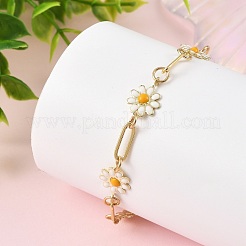 Bracciali da donna con catena a maglie floreali in ottone smaltato.&nbsp;BJEW-JB14167-01