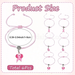 Ensemble de 6 bracelet en nylon tressé avec breloques en ruban rose émaillé et alliage ajustable (3 styles).&nbsp;BJEW-YW00019