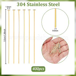 304ステンレススチールフラットヘッドピン400個  18KGP本金メッキ  35x0.6mm  22ゲージ  ヘッド：1.4mm&nbsp;STAS-PH0007-41G