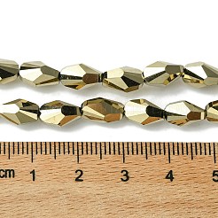 透明電気メッキガラスビーズ連売り  フル虹メッキ  多面カット  ティアドロップ  ライトゴールド  9x5.5~6x5.5~6mm  穴：1.2mm  約70個/連  25.35''（64.4センチメートル）&nbsp;GLAA-K064-03B-FP01