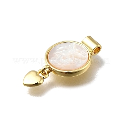 Латунный паве натуральный белый ракушка плоский круглый с подвесками в форме сердца KK-C090-37G-08