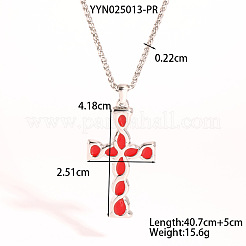 ステンレススチールエナメルクロスペンダントネックレス  ステンレス鋼色  レッド  16.02インチ（40.7cm）&nbsp;YT7190-5