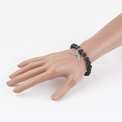 Braccialetti elasticizzati con perle di roccia lavica naturale&nbsp;X-BJEW-JB02712