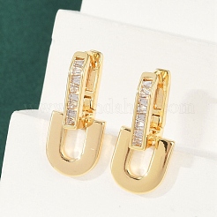 U-образные серьги-кольца из латуни с прозрачным кубическим цирконием EJEW-Q016-20G