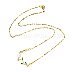 Collares de cadena de acero inoxidable 304 con colgante de rama de perlas y concha para mujer.&nbsp;NJEW-JN06153