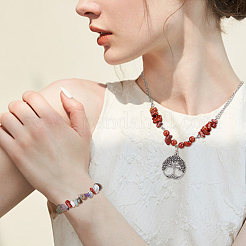 7 Stile natürlicher Amethyst & Gold Rutilquarz & Tigerauge & roter Jaspis & Lapislazuli & grüner Aventurin & Quarzkristall-Chip-Perlen-Sets&nbsp;G-PA0001-96
