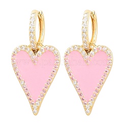 Orecchini a cerchio a forma di cuore in ottone con micro pavé di zirconi cubici trasparenti per San Valentino&nbsp;EJEW-Z164-10G