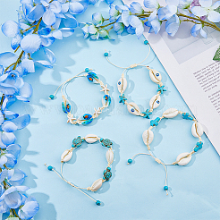 4шт. 4 стиля браслетов из плетеных бусин из натуральной ракушки с отпугивающим сглазом BJEW-FI0001-74