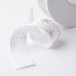 Goldenes Schneeflockenmuster bedrucktes Polyester-Ripsband&nbsp;SRIB-K002-25mm-M01