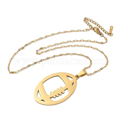 201 полое ожерелье с подвеской в стиле регби из нержавеющей стали NJEW-D318-01G