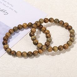 Bracelets extensibles en bois de santal naturel avec perles rondes pour hommes et femmes&nbsp;PW-WG55664-03