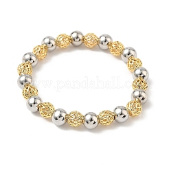 Латунные круглые бусины эластичные браслеты для женщин BJEW-B148-04B-GP