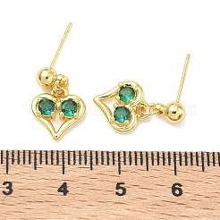 Серьги-гвоздики в форме сердца из латуни с микропаве из кубического циркония ко Дню святого Валентина&nbsp;EJEW-C181-04G