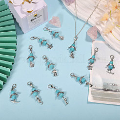 32 шт. 8 стиля синтетических бирюзовых бусин и подвески из сплава в виде морских животных HJEW-CA00068