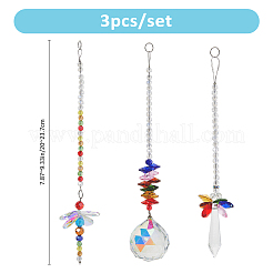 3 Stück hängende Sonnenfänger aus Glas in Form einer Libelle&nbsp;HJEW-FH00221