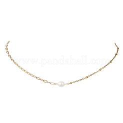 Женские ожерелья-скрепки из натурального жемчуга и нержавеющей стали 304&nbsp;NJEW-JN05822-02