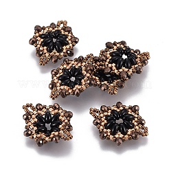 MIYUKI＆TOHO手作り日本のシードビーズリンク  織機模様  花  サドルブラウン  24~25.6x19~19.2x3.2~3.6mm  穴：1.5~1.6mm&nbsp;SEED-E004-H08