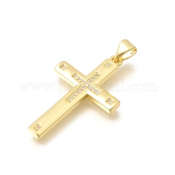 真鍮マイクロパヴェクリアキュービックジルコニアペンダント  クロスチャーム  18KGP本金メッキ  31x19x2mm  穴：2.5x4mm&nbsp;KK-D255-05G-02
