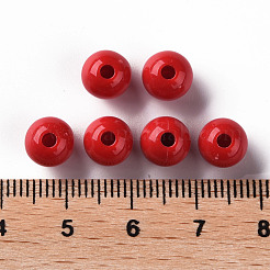 不透明なアクリルビーズ  ラウンド  ファイヤーブリック  8x7mm  穴：2mm&nbsp;X-MACR-S370-C8mm-A14