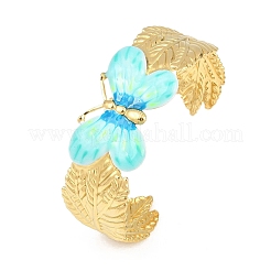 Браслеты-манжеты в виде бабочки из нержавеющей стали 304 с эмалью для женщин&nbsp;BJEW-Z160-01G