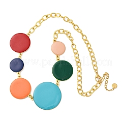 Летние 304 нержавеющая сталь цветная эмаль плоские круглые звенья цепи ожерелья&nbsp;NJEW-S452-01G