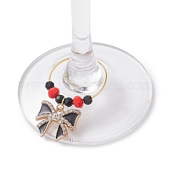 4 шт. подвески-бантики в виде бабочки из сплава со стразами и эмалью для бокалов вина AJEW-JO00264
