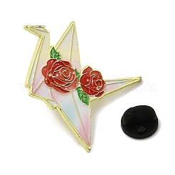 Булавки из эмалированного сплава с изображением журавлика и розы для одежды (женские).&nbsp;LS-JEWB-F043-02A