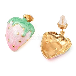 Pendientes de esmalte con forma de fresa&nbsp;EJEW-Z065-14G