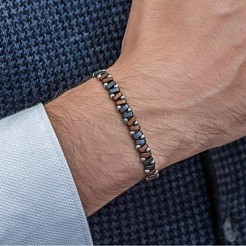 Braccialetti elastici con perline di ematite sintetica non magnetica per uomo&nbsp;WG36233-02