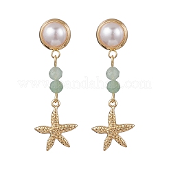 Латунные серьги-гвоздики с плоскими круглыми подвесками из смешанных камней EJEW-JE06647