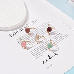 Anello da dito con perline a cuore in pietra preziosa&nbsp;RJEW-JR00513