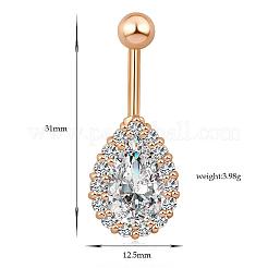 Ювелирные изделия для пирсинга настоящая 18-каратная позолоченная латунь слезинка кубический цирконий кольцо для пупка кольцо для пупка кольца для живота AJEW-EE0001-20A