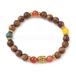 Браслеты из натурального полосатого агата и круглых бусин из дерева для мужчин и женщин&nbsp;BJEW-JB12356-01