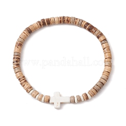 Bracciali elastici incrociati in cocco naturale e perline sintetiche turchesi per uomo&nbsp;BJEW-JB11389-02