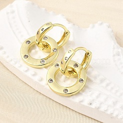 Плоские круглые серьги-кольца из латуни с микропаве из кубического циркония EJEW-U061-02G-02