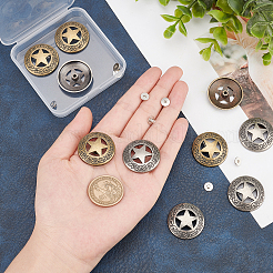 10穴合金ボタン1個  ネジ付き  スターとフラットラウンド  diy シャツ  ジーンズと洋服 ハンドクラフト ガーメント アクセサリー  ミックスカラー  28.6x6mm  穴：2.5mm  5個/カラー  2色  10個/箱&nbsp;FIND-GF0002-22