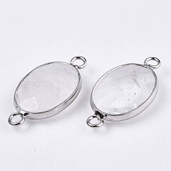 天然水晶リンク/コネクター  プラチナトーン真鍮エッジ  多面カットオーバル  27.5x14~15x6mm  穴：2mm&nbsp;G-T131-102-33