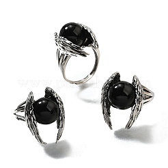 Bagues ajustables en obsidienne naturelle&nbsp;RJEW-K241-04AS-09