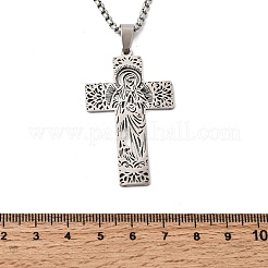 Religione 201 collane con ciondolo a croce vergine cava in acciaio inossidabile per uomo e donna&nbsp;NJEW-Z118-01P