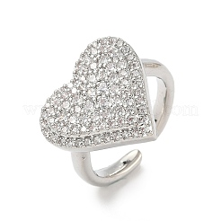 Кольца-манжеты в форме сердца из латуни с микропаве из кубического циркония для женщин&nbsp;RJEW-A069-12P-02